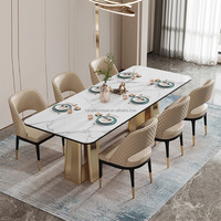 Ensemble de table à manger rectangulaire au design de luxe table de salle à manger moderne avec pieds en acier inoxydable 6 8 10 places et dessus en marbre avec pierre frittée