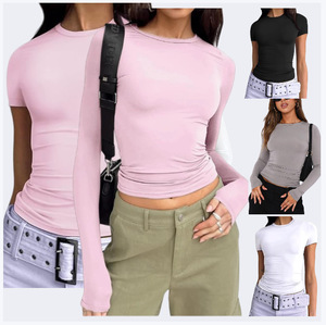 Camiseta Ajustada de Manga Corta/Larga para Mujer, Estilo Casual, para Primavera/Verano - Product Image 1