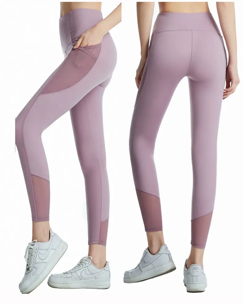 Pantalons et pantalons pour femmes Leggings taille haute avec maille et poche Pantalon d'entraînement de jogging aux couleurs vives perforées