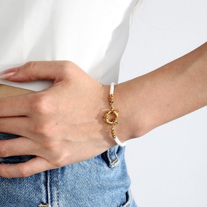 Bracelets en acier inoxydable plaqué or 18 carats pour femmes, avec breloque étoile de mer, chaîne trombone, perles et cœur, bijoux de mode en gros - Product Image 3