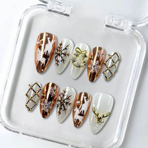 Uñas Postizas Francesas Almendradas 3D con Cobertura Total, Uñas de Gel con Purpurina Hechas a Mano, Diseño <span class=keywords><strong>Art</strong></span>ístico de Marca Privada OEM para Dedos - Product Image 5