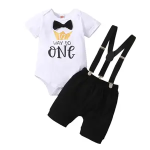 2024 Birthday Party Clothing Set 3pcs Cotton Romper Pants Baby Boys half year birthday suit BBOF-001