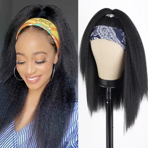 Penuh Mesin Yaki Rambut Headband Keriting Wig Lurus Brazilian Rambut Manusia Wig untuk WANITA HITAM Warna 8-26Inch