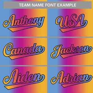 Camiseta de béisbol auténtica de moda con degradado personalizado en azul claro, morado, rosa y amarillo - Product Image 5