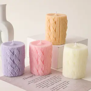 INS NEW Handmade Colorful Unbranded Yarn Knit Pillar Soy Wax Aroma Scented Candle In Bulk Kerzen
