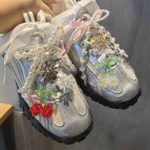 Sepatu Gemstone liontin modis gesper bunga, sepatu balet Premium hati gadis, aksesori bunga sepatu Dekorasi - Product Image 1