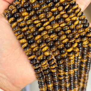 Perles Rondelles Œil de Tigre Jaune Naturel 4x6mm 5x8mm, Perles de <span class=keywords><strong>Pierre</strong></span> <span class=keywords><strong>Précieuse</strong></span> Œil de Tigre pour la Fabrication de Bijoux DIY, Fil Complet - Product Image 2