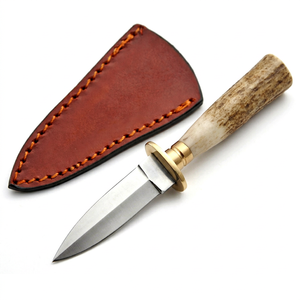 Cuchillo de Cocina Simétrico de Acero Inoxidable Hecho a Mano con Mango de Hueso y Funda de Cuero - Product Image 1