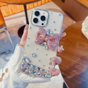 Popular design man-made luxury diamond bowknot mobile phone case for iphone 11 12 13 14 15 promax 7 8 plus XR XS XSMAX SE2 3