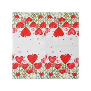 Printed Heart Floral Paper Napkins 330mmx330mm For Birthday Parties Disposable Tissues - Product Image 3