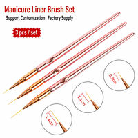 Kit de 3 pinceaux pour nail art, qualité supérieure, couleur or rose, fournitures de manucure pour des lignes fines et une décoration détaillée