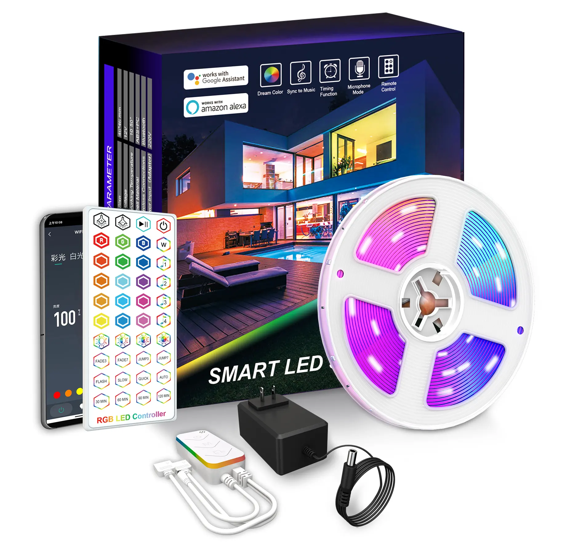 Decorative BT App Music 5M 10M 15M Smart led Strip Remote Control Smart 5050 Flexible RGB LED Strip Lights