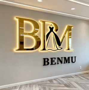 Insegna <span class=keywords><strong>LED</strong></span> Personalizzata con Logo 3D per <span class=keywords><strong>Aziende</strong></span>, Insegna Luminosa Retroilluminata in Metallo Dorato e Acrilico - Product Image 1