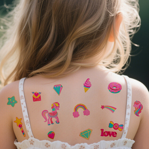 Tatuajes Temporales Infantiles Coloridos al por Mayor, Fáciles de Limpiar, con Diseños de Arcoíris, Flores y Corazones, para Fiestas de Cumpleaños - Product Image 4