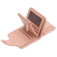 Dompet Pendek Kancing Ritsleting Wanita Dompet Koin Kecil Kulit PU Dompet Multifungsi Warna Polos