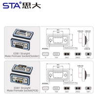 Conector IP67 a prueba de agua DB9 15H 2W2 5W1 macho hembra RS232/485 receptáculo de soldadura de PCB recto/en ángulo