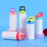 Bouteille d'eau isotherme en acier personnalisée avec couvercle rabattable, 12 oz, pour enfants, gobelet à sublimation vierge pour l'école