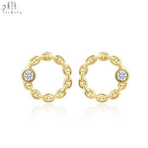 Fournisseur de bijoux fins de Hong Kong, boucles d'oreilles design cercle, or massif 18 carats, diamants naturels véritables, pour femme, usage quotidien. - Product Image 1