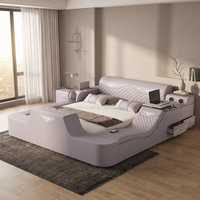 Lit intelligent au design moderne et élégant, multifonctionnel avec siège massant et étagère TV, ensemble de lit de chambre à coucher de luxe léger et confortable pour chambre principale