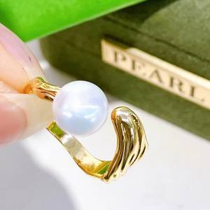 Handmade Gold Material <b>Ring</b> Natural Freshwater Pearl with Feather <b>Opening</b> Star Style Color Preserved Personalized <b>Ring</b> - Product Image 3