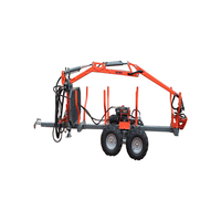 Remorques à grumes 4wd pour machine forestière avec grue à grumes et rotateur à grappin, chargeur/wagon de chargement de bois hydraulique de 2 tonnes