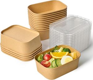 Tapa <span class=keywords><strong>de</strong></span> Ensaladera <span class=keywords><strong>de</strong></span> Papel Kraft Rectangular Recubierto <span class=keywords><strong>de</strong></span> PE Doble, Reciclable, Respetuoso con el Medio Ambiente, 16oz, 32oz, para Sushi, Pizza, Galletas, <span class=keywords><strong>Pan</strong></span>, Servir - Product Image 5