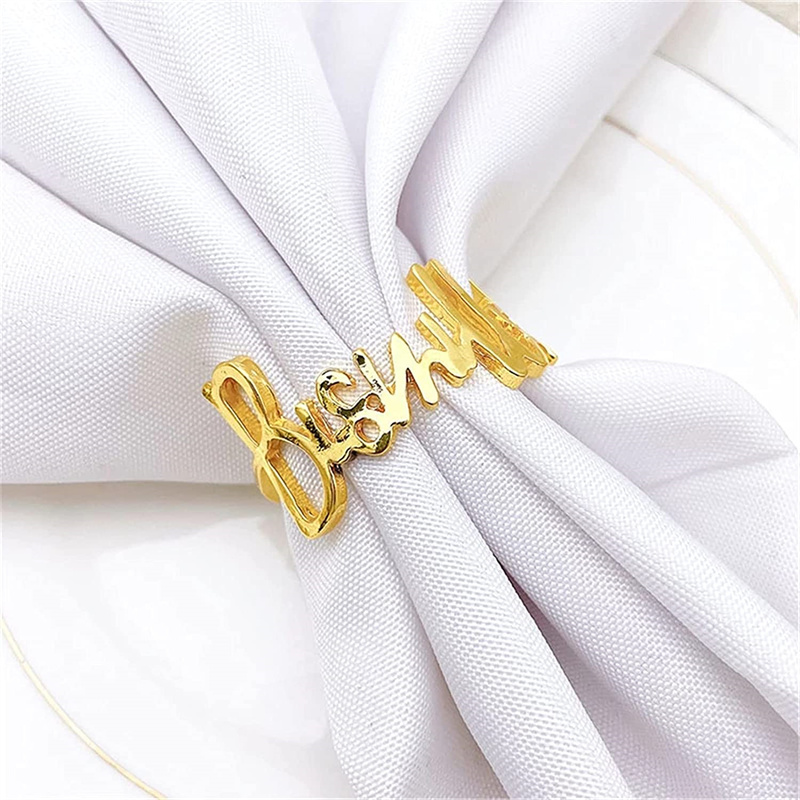 6 PCS Gold Napkin Rings Bismillah Letter Napkin Ring Round Napkin Holders for Wedding Table Decoration