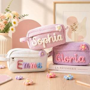 Personalized Corduroy Toiletry <b>Bag</b>, Custom Makeup <b>Bag</b> <b>Large</b> Capacity Travel Cosmetic Pouch, Aesthetic School Supplies Organizer - Product Image 3