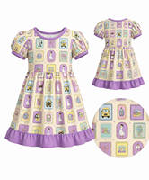 Robe d'été personnalisée à volants imprimée crayon pour fille, ensemble tunique décontracté pour tout-petits et enfants, tenue de rentrée scolaire en soie de lait pour bébés, coupe trapèze