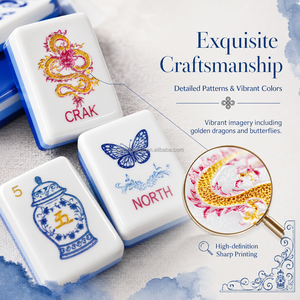 Tuiles de mahjong américaines en acrylique bleu, style porcelaine bleue et blanche vintage, design chinois, tuiles Miss Mahjong - Product Image 1