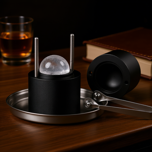 Kit de prensa para bolas de hielo de 60 mm, molde de esferas de hielo de aleación de aluminio con pinzas y bandeja recogedora para accesorios de whisky, color negro básico - Product Image 2