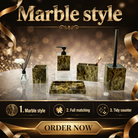 Vente en gros d'usine - Ensemble d'accessoires de salle de bain en marbre Dark Emperador 6 pièces pour hôtel, villa, décoration de salle de bain de luxe