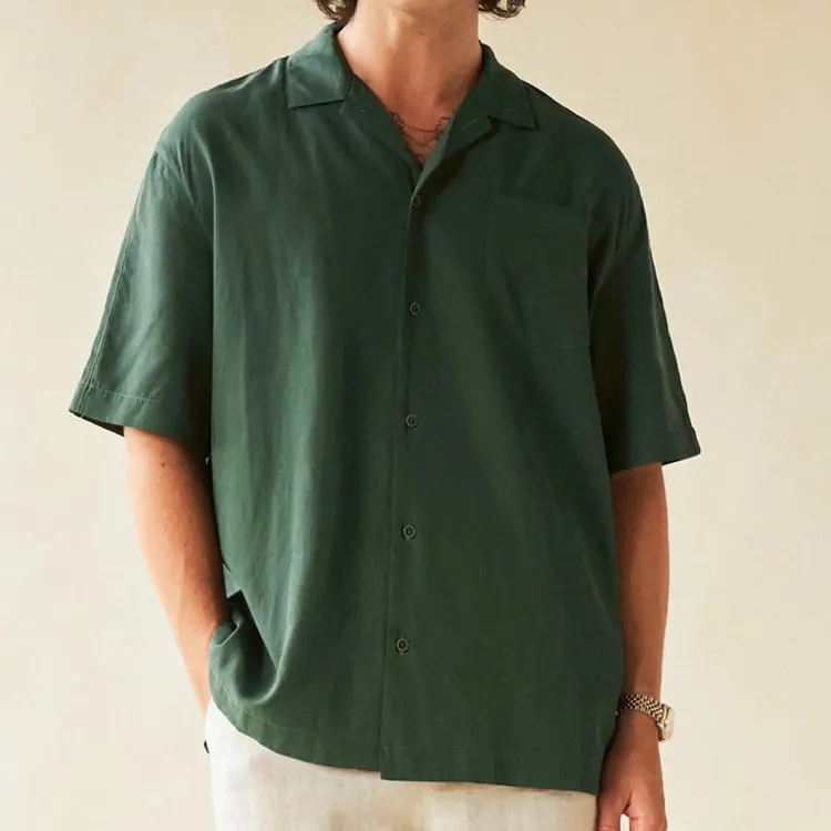 100% Cotton Factory Custom Design Logo Patch Pocket Shirt Casual Wear Linen Cotton Fabric Shirts For Men