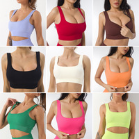 Soutien-gorge de sport pour femme FLW, logo personnalisé, léger, respirant, maintien élevé, grande taille, fitness, bleu, tricot côtelé