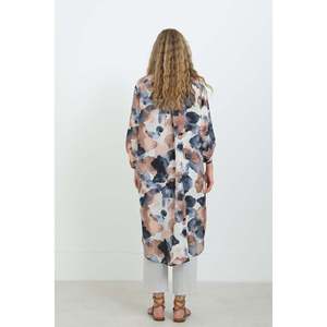 Chemise décontractée longue pour femme, col boutonné, imprimé, coupe oversize -10702TUN-NAVY - Product Image 3