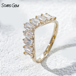 StarsGem 18K Solid Gold Rhodium Plated Vintage 1.65CTW DEF VS Lab Grown Diamond Emerald Cut Stackable Wedding Band Gift - Product Image 1