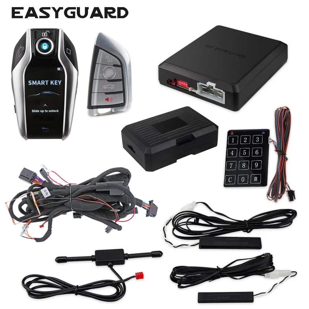 EASYGUARD 2 웨이 LCD 디스플레이 수동 열쇠가없는 항목 BMW 후 2010 자동차 원격 스타터 수 버스 푸시 버튼 시작