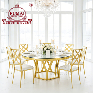 Modern Wedding Banquet Round Glass Top Stainless Steel Base Hotel Furniture Dining Table - Product Image 2