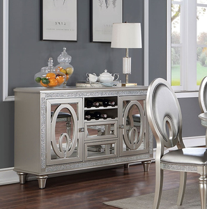 Contemporary Luxury Silver Extendable Server Solid Wood Storage Drawers <b>Mirror</b> <b>Tile</b> Accents Living Room Cabinet - Product Image 4