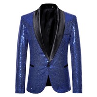 Veste de costume décontractée pour homme, à col en V, à un bouton, ornée de paillettes, pour soirée dansante, nouvelle tendance, unie