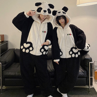 Pijamas de una Pieza para Parejas, Otoño e Invierno, Felpa Gruesa, Diseño de Panda de Dibujos Animados, con Cremallera y Capucha, Conjuntos de Pijamas