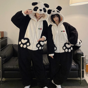 <span class=keywords><strong>Pyjama</strong></span> une pièce pour couple Automne et hiver Peluche épaissie Cartoon <span class=keywords><strong>Panda</strong></span> Vêtements Zipper Hooded Pyjamas Sleepwear Setsv - Product Image 2