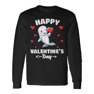Camiseta de manga larga con diseño de ballena Beluga, diseño de corazones para amantes de los animales, Feliz Día de San Valentín - Product Image 1