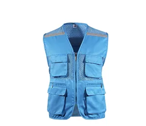 Hot Sale High Quality Uniform Work Vest 100% Polyester Fibre Sleeveless Many Pockets Work Reflective Vest