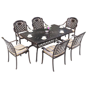 Ensemble de jardin en aluminium coulé 6 places, table et chaises de patio extérieur, résistant aux intempéries, design traditionnel pour jardin et balcon - Product Image 1