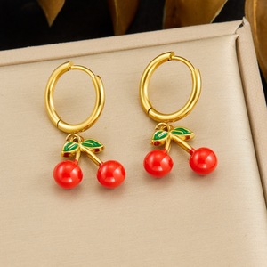 Cherry Dangle Earrings Gold Plated Zinc Alloy Stainless Steel Studs Fruit Shape Drop Earrings For Women Fashion Jewelry - Product Image 1