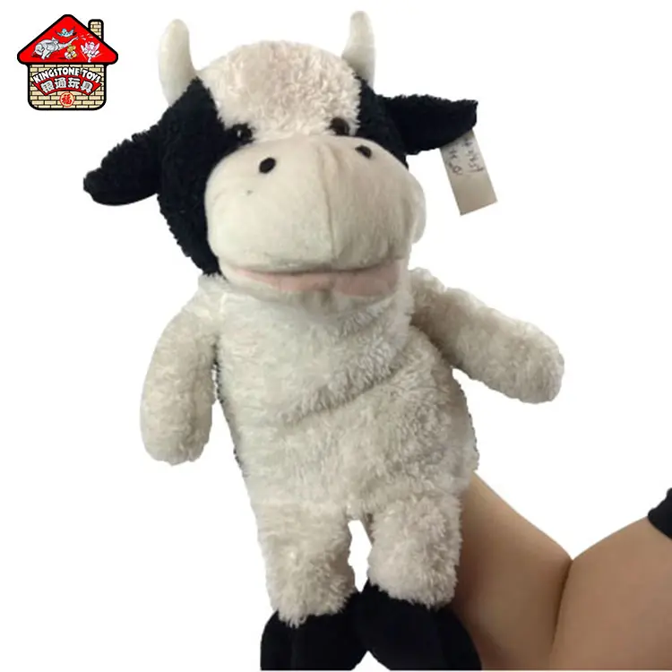 On sale plush toy cow plush animal hand puppet with sound