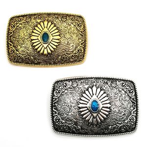 Hebilla de Cinturón Estilo Vaquero Occidental Vintage, Hebilla de Cinturón de Aleación de Zinc con Grabado de Flor Turquesa <span class=keywords><strong>para</strong></span> Hombres y Mujeres, Accesorios de Cinturón Estilo Indio - Product Image 1
