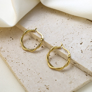 Geometric Twisted Hoop Earrings Gold Stainless Steel Fashion Jewelry - Product Image 2