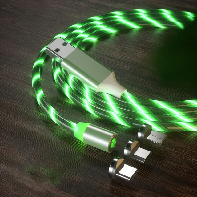 2023 Trending Magnetic USB 3-In-1 Led Light Data Cable with TPE Jacket and Braid Shielding